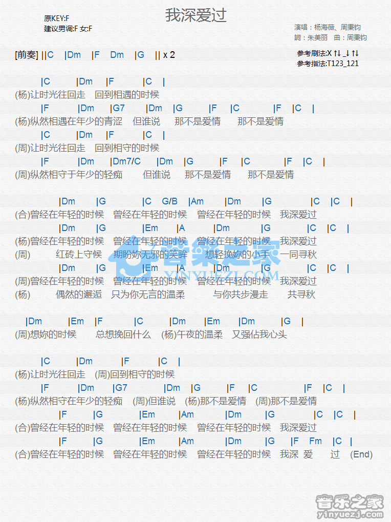 杨海薇/周秉钧《我深爱过》尤克里里谱