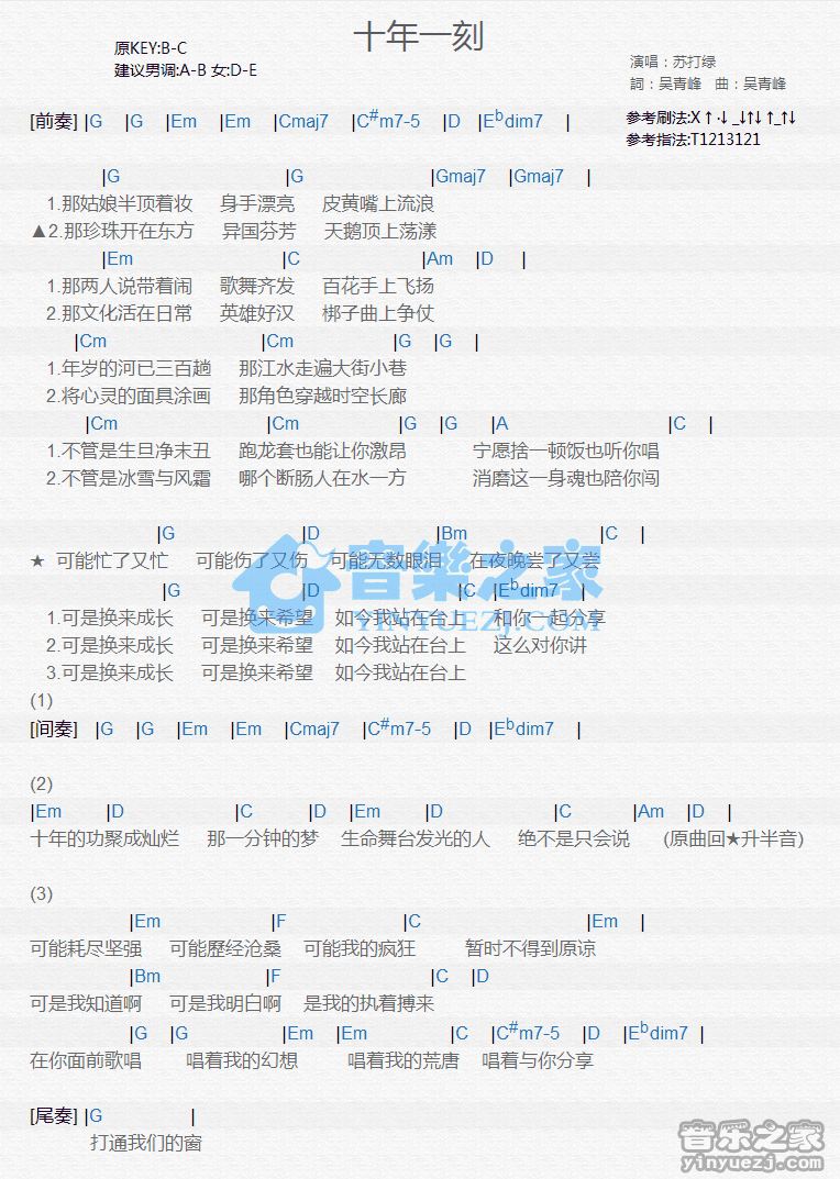 苏打绿《十年一刻》尤克里里谱