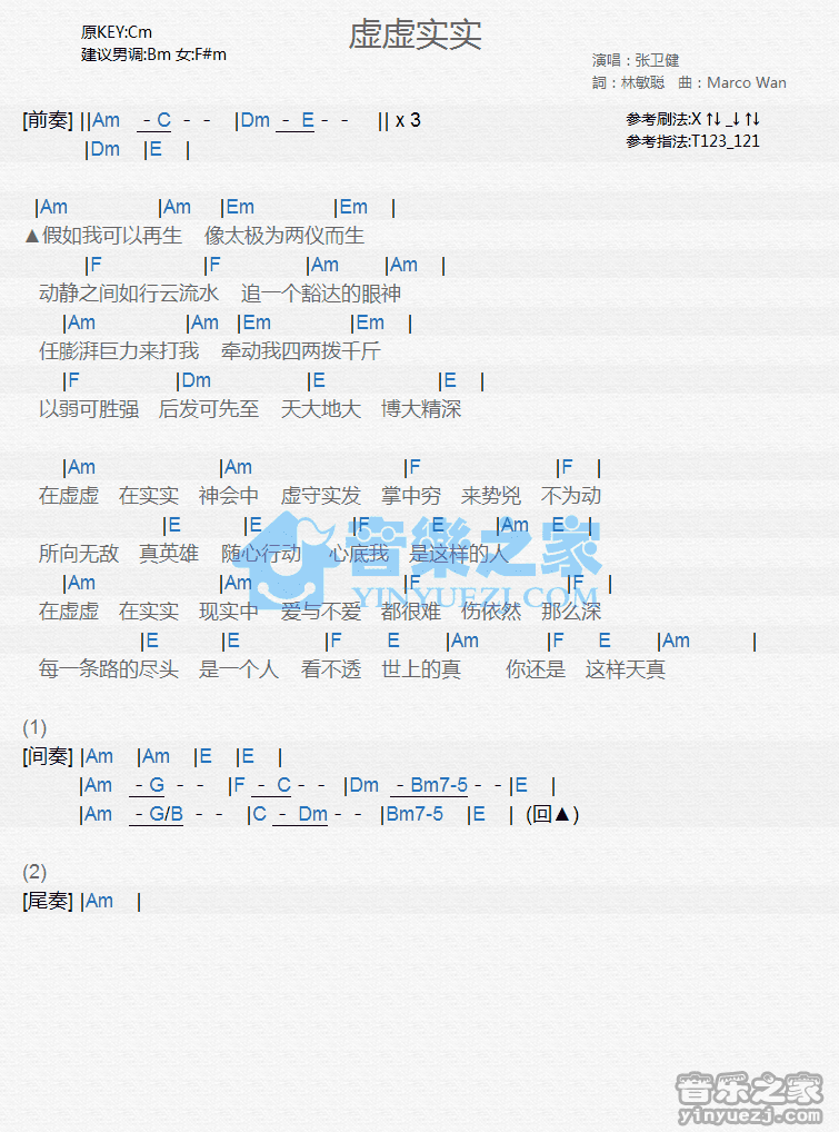 张卫健《虚虚实实》尤克里里谱