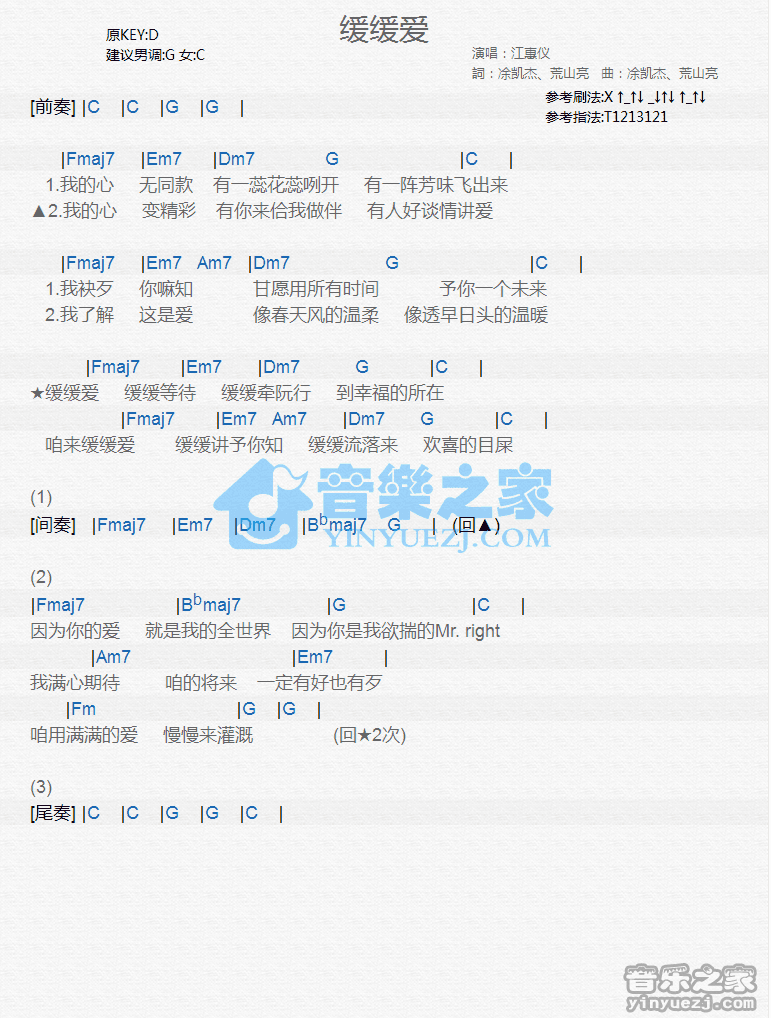 江惠仪《缓缓爱》尤克里里谱
