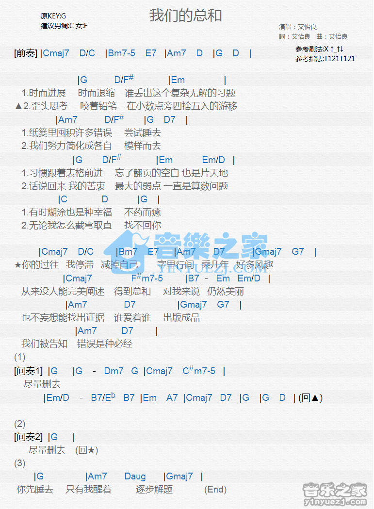 艾怡良《我们的总和》尤克里里谱