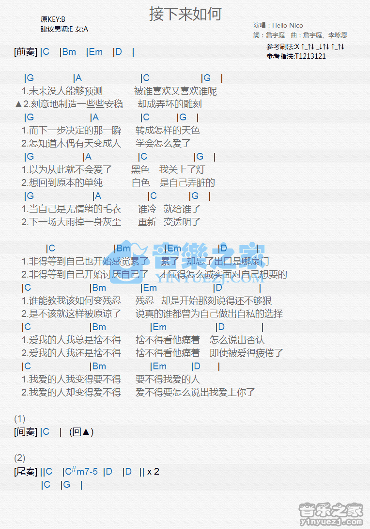 Hello Nico《接下来如何》尤克里里谱
