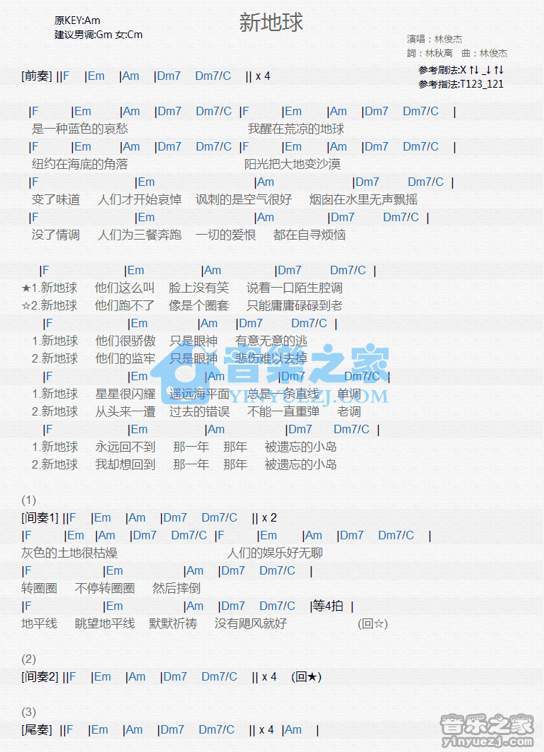 林俊杰《新地球》尤克里里谱