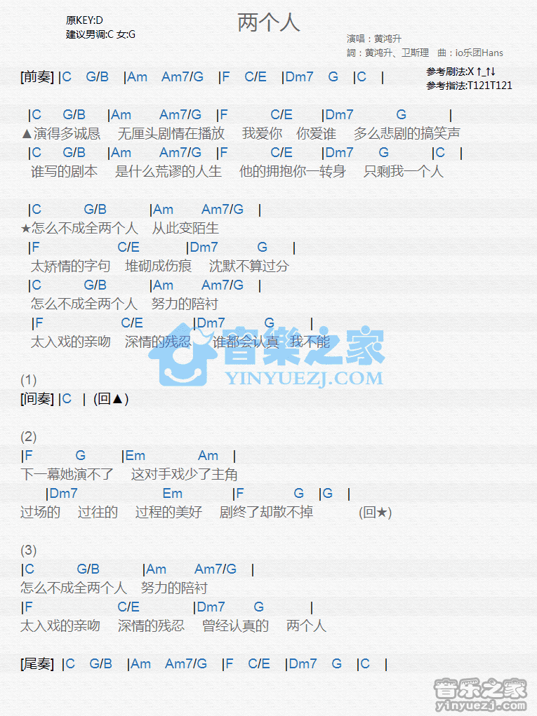 黄鸿升《两个人》尤克里里谱