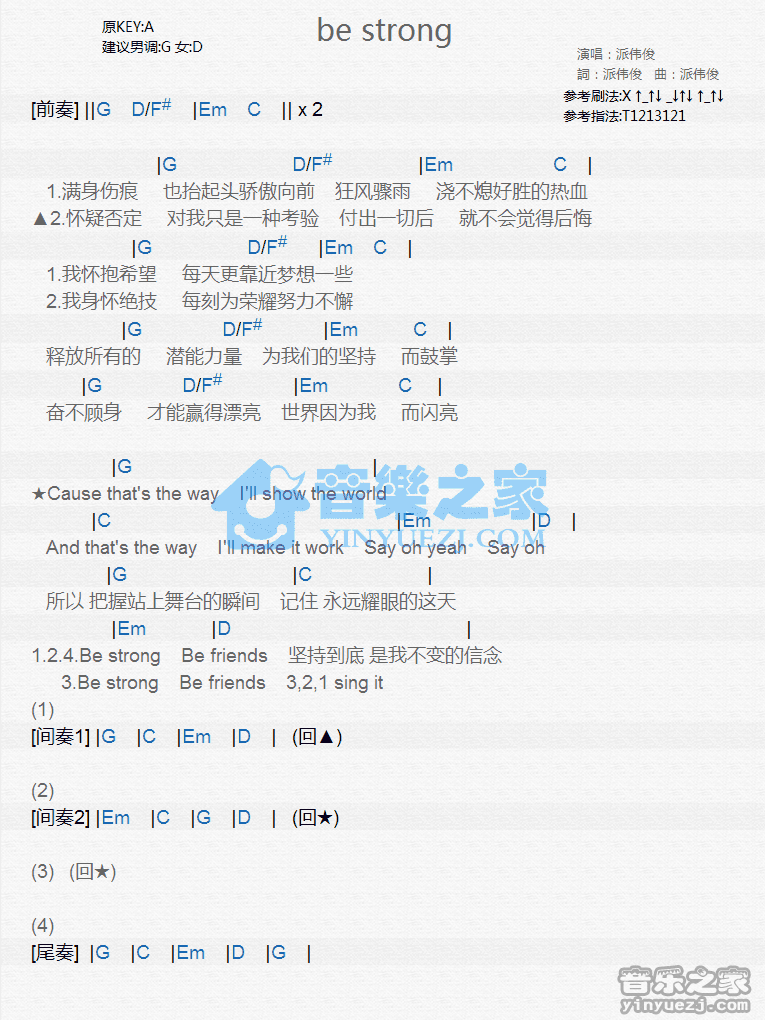 派俊伟《Be Strong》尤克里里谱
