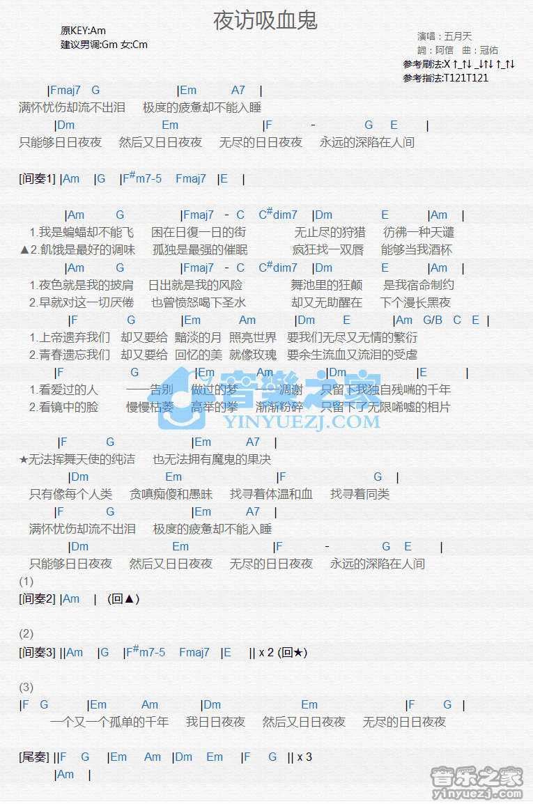 五月天《夜访吸血鬼》尤克里里谱