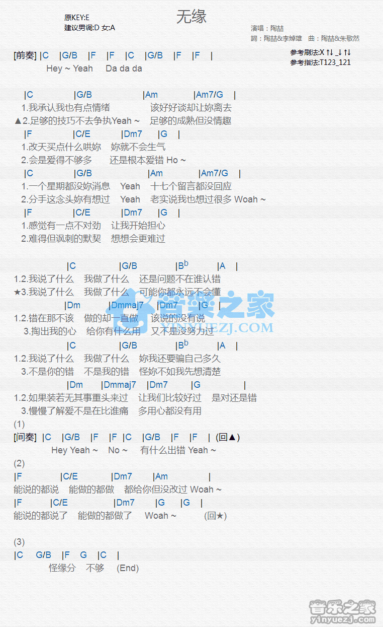 陶喆《无缘》尤克里里谱