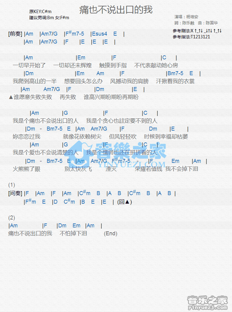 杨培安《痛也不说出口的我》尤克里里谱