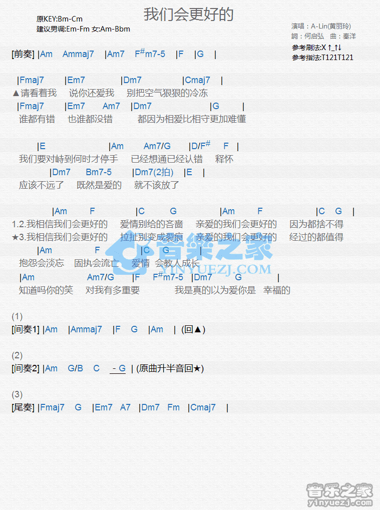 A-Lin《我们会更好的》尤克里里谱