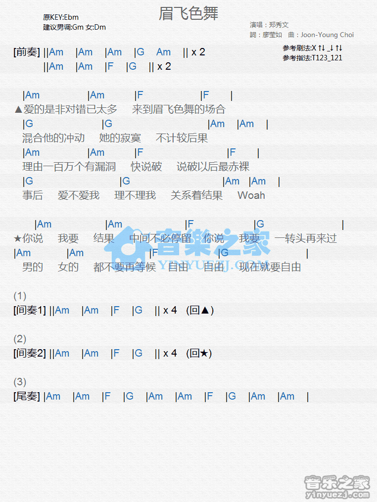 郑秀文《眉飞色舞》尤克里里谱