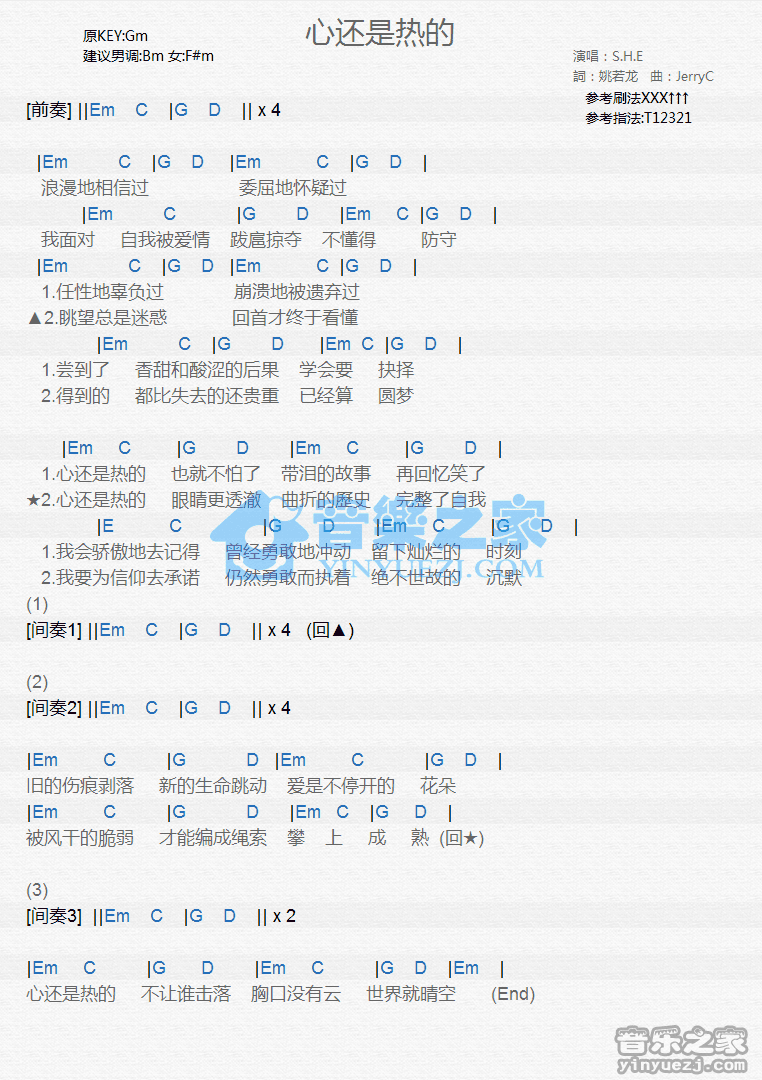 S.H.E《心还是热的》尤克里里谱
