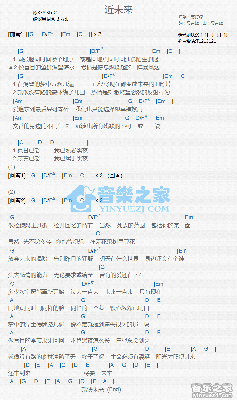 苏打绿《近未来》尤克里里弹唱谱