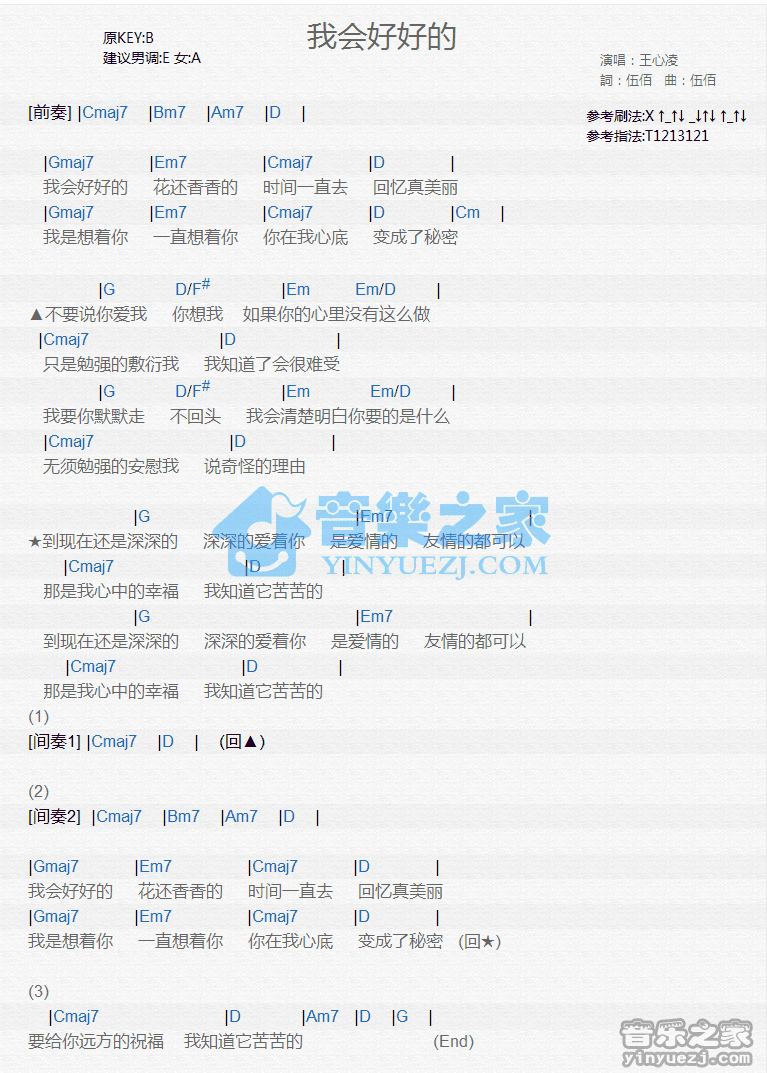 王心凌《我会好好的》尤克里里弹唱谱