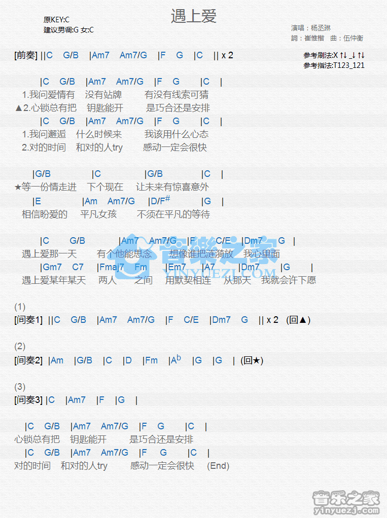 杨丞琳《遇上爱》尤克里里弹唱谱