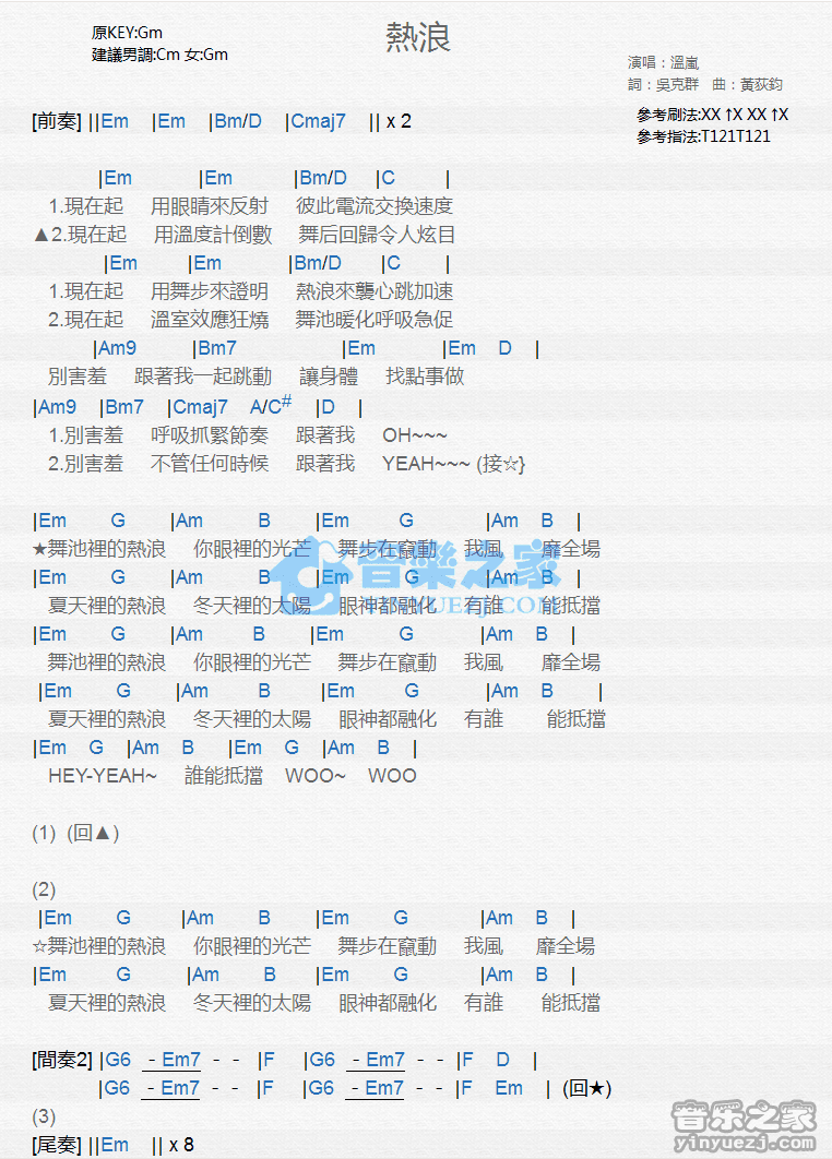温岚《热浪》尤克里里弹唱谱