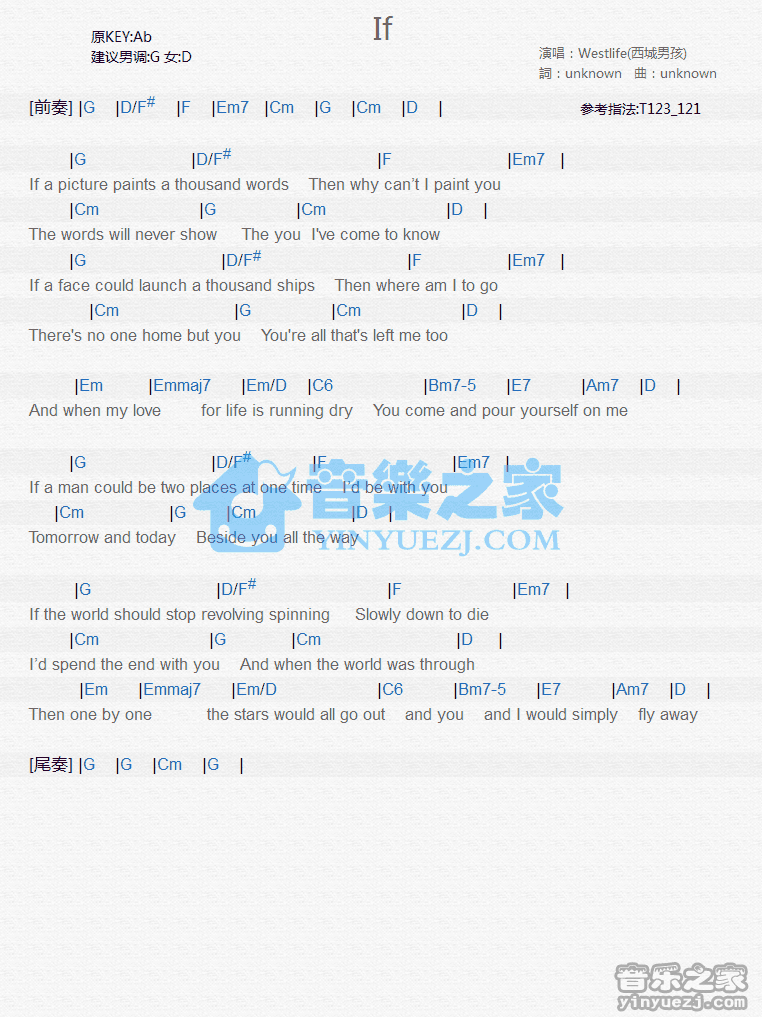 西域男孩《If》尤克里里弹唱谱