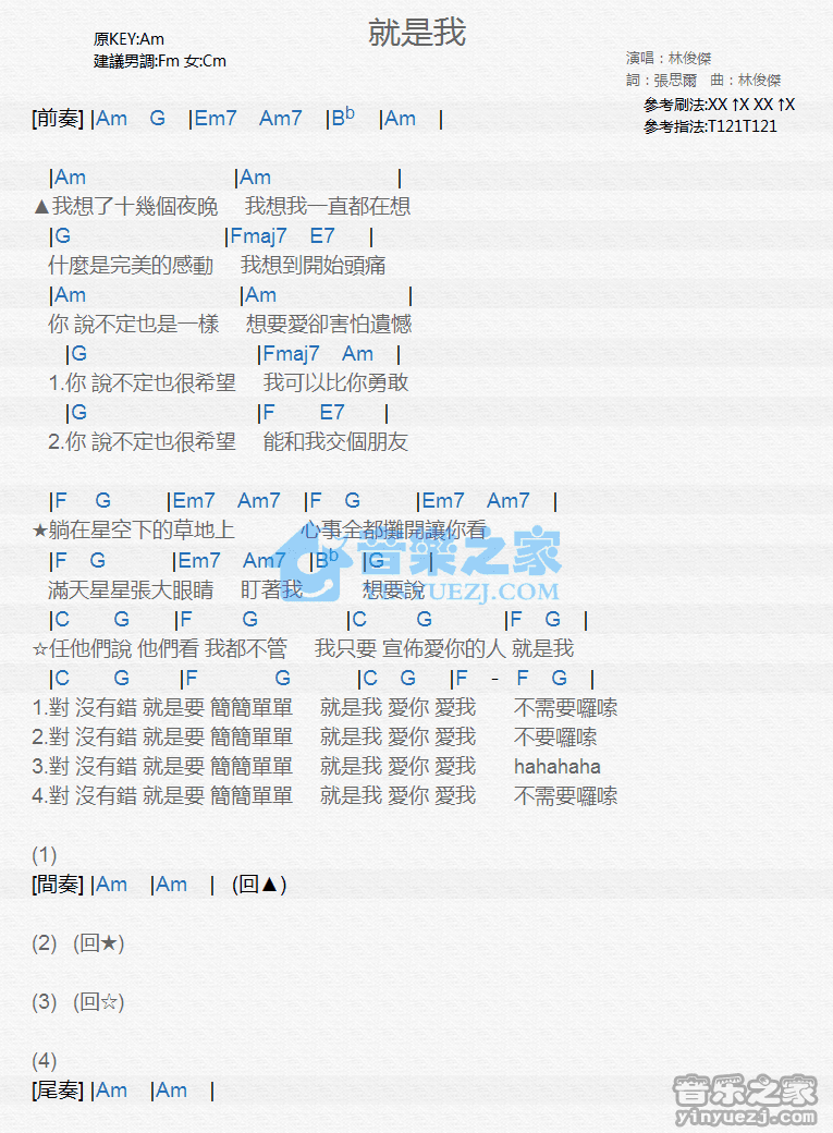 林俊杰《就是我》尤克里里弹唱谱