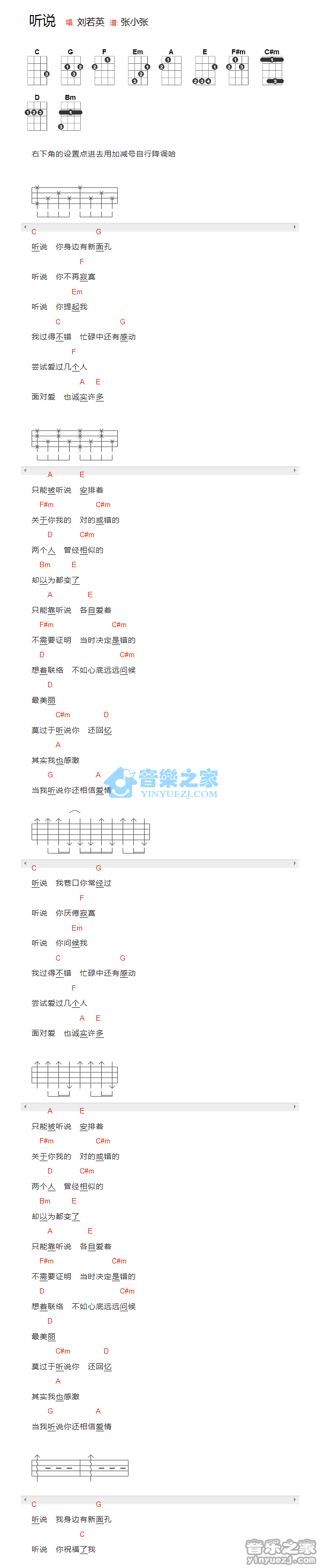 刘若英《听说》尤克里里弹唱谱