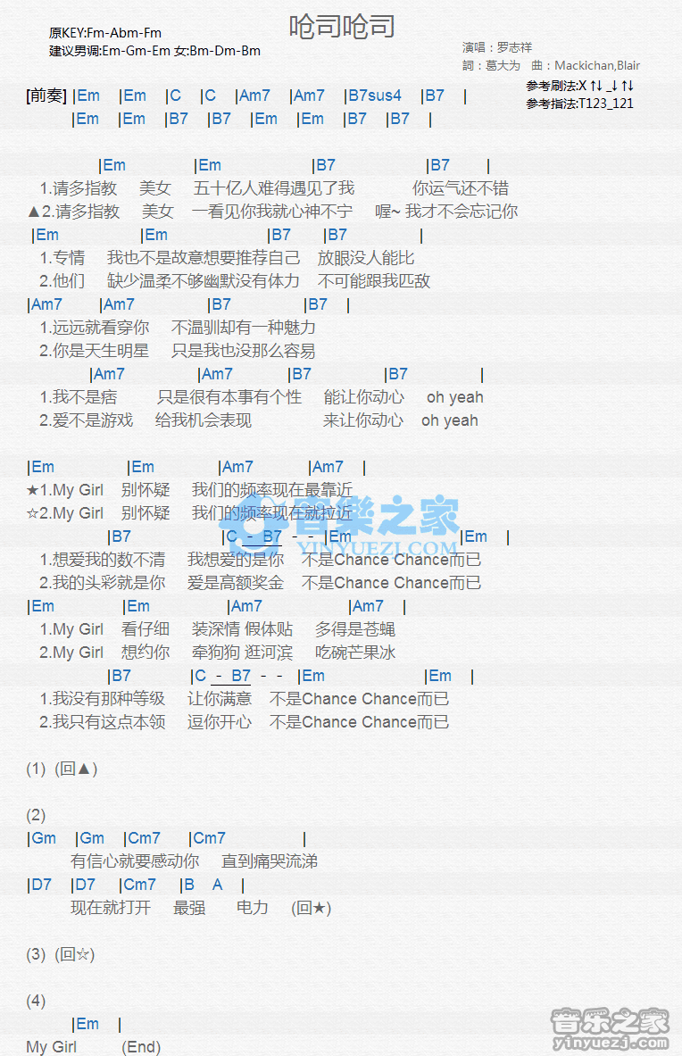 罗志祥《呛司呛司》尤克里里弹唱谱