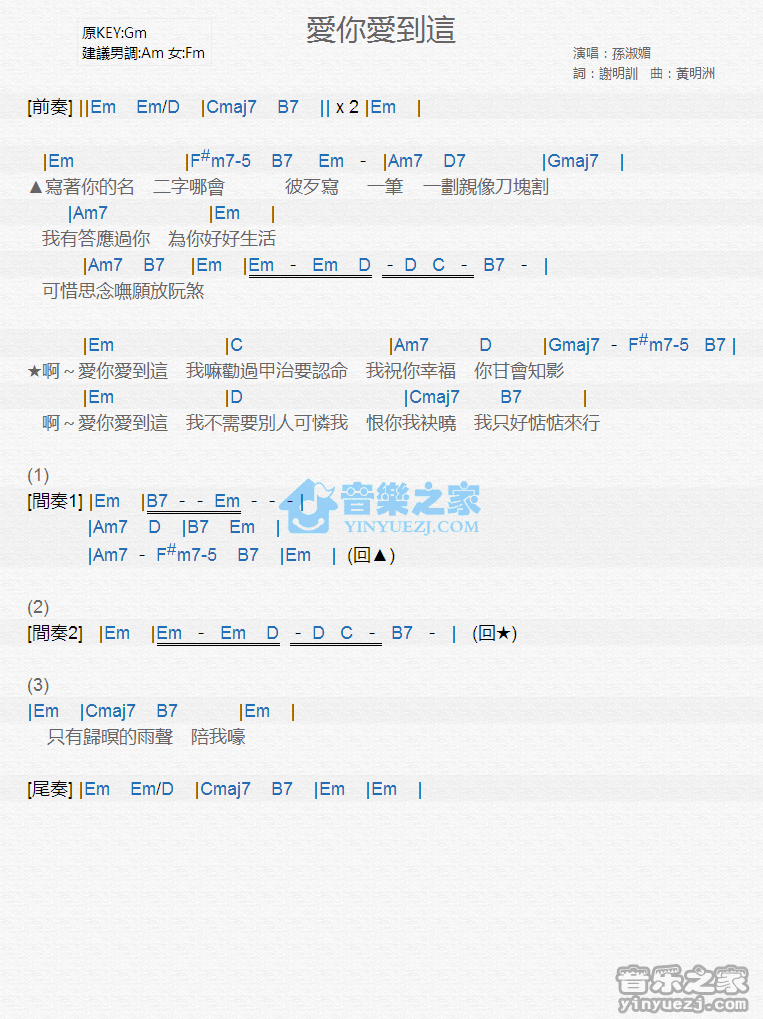 孙淑媚《爱你爱到这》尤克里里弹唱谱