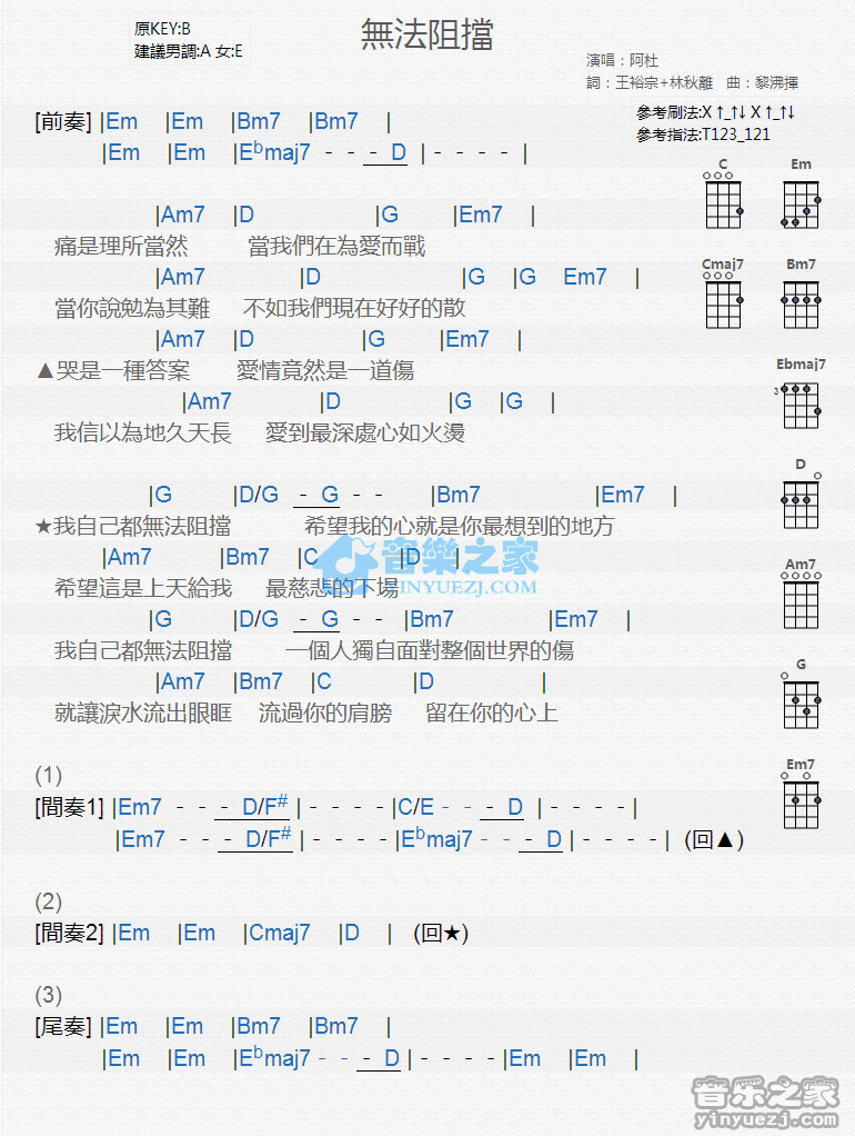 阿杜《无法阻挡》尤克里里弹唱谱