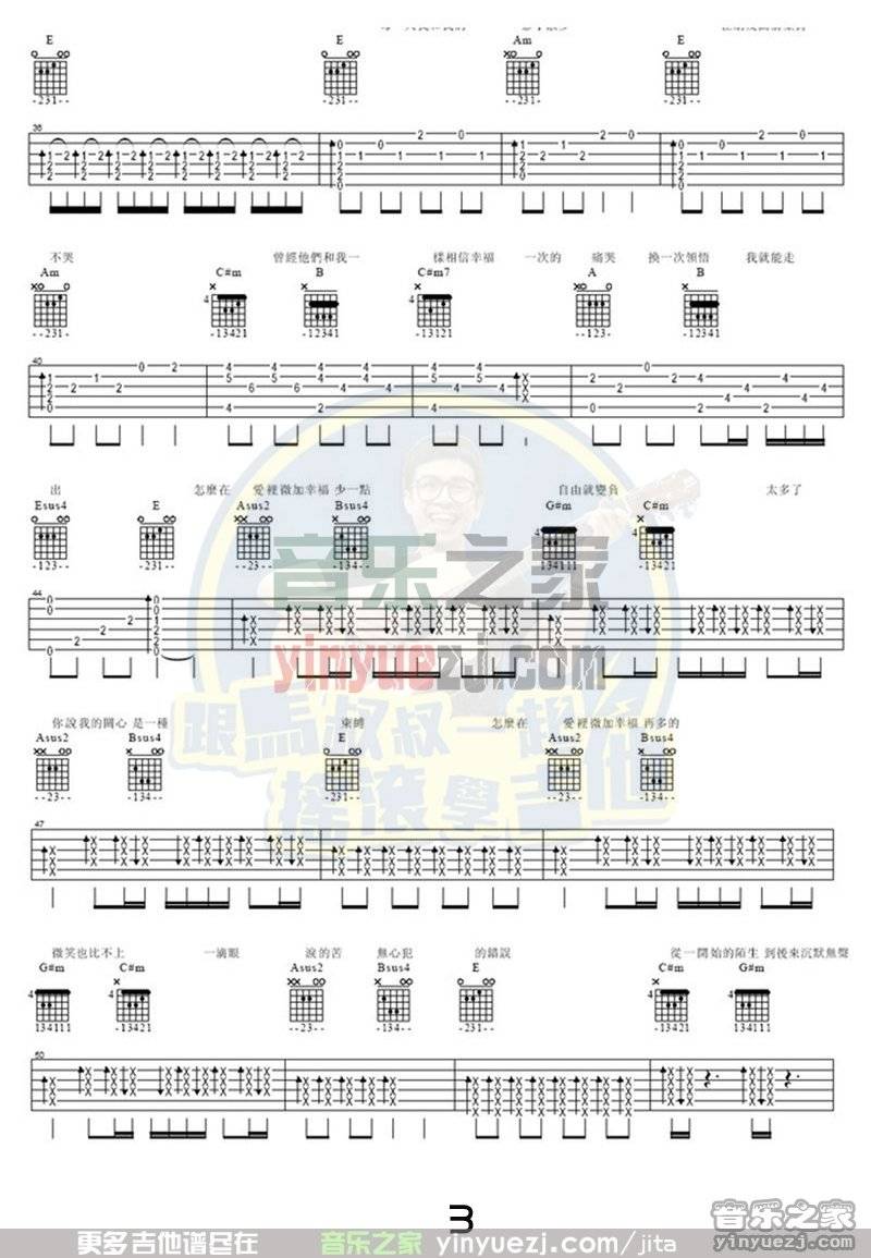 3马叔叔版 郁可唯《微加幸福》吉他弹唱六线谱