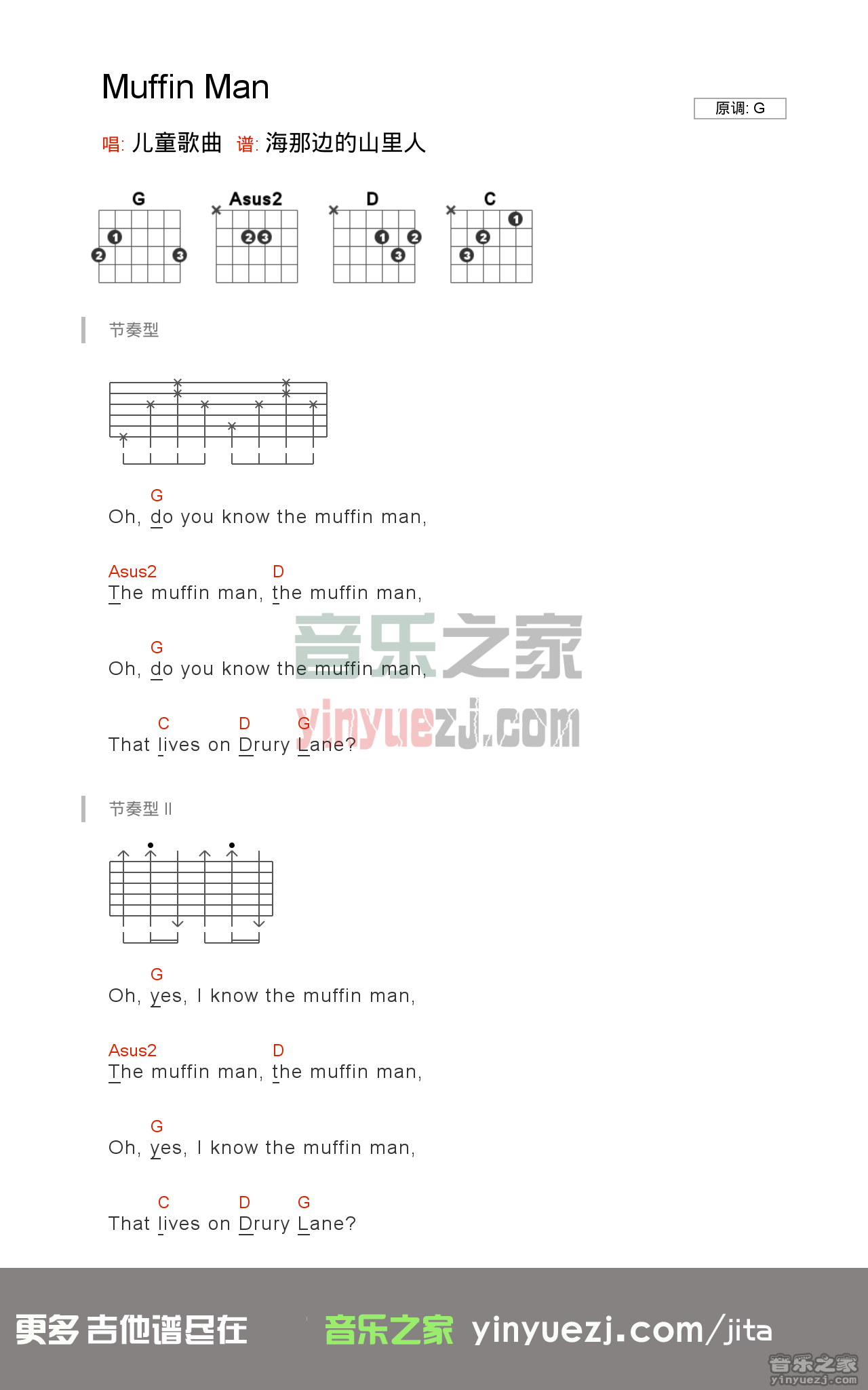 儿歌《muffin man》吉他谱