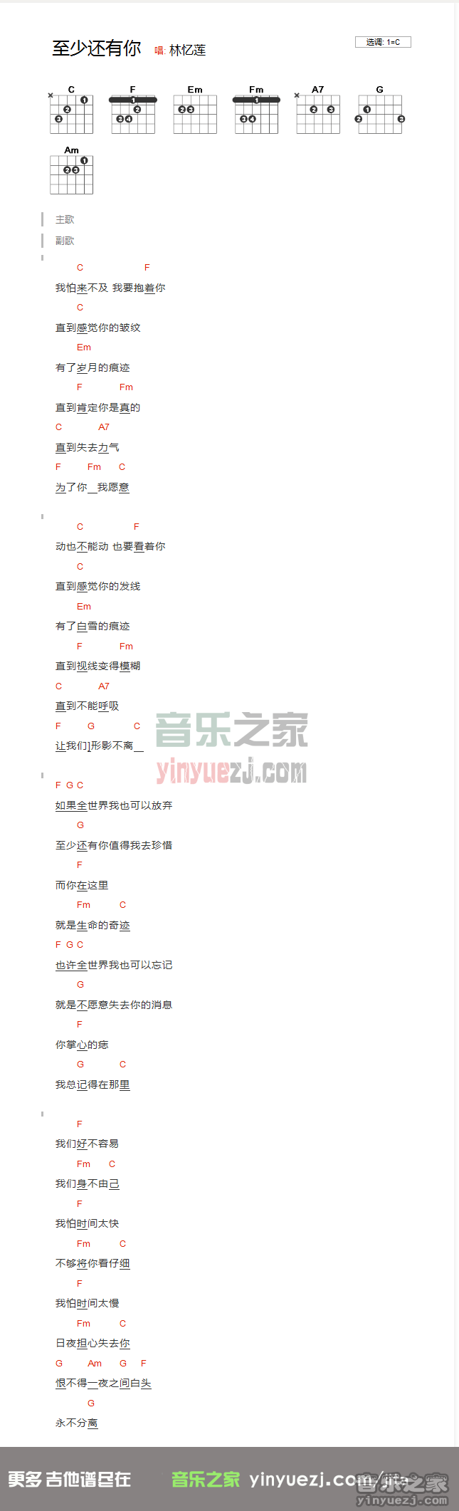 林忆莲《至少还有你》吉他谱