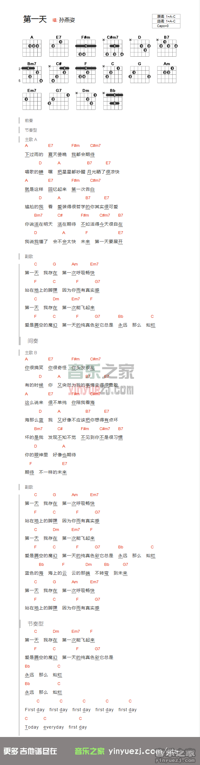 孙燕姿《第一天》吉他谱