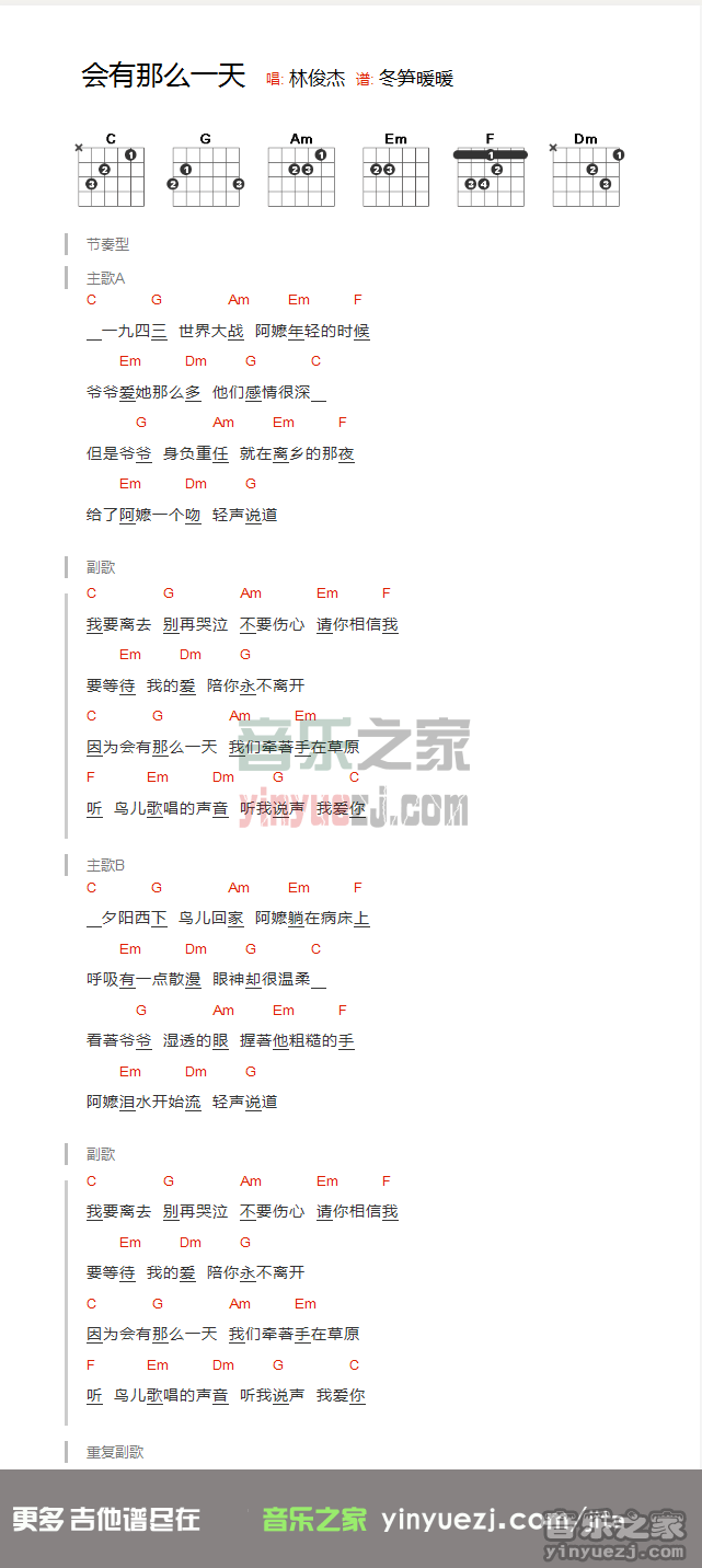 版本一 林俊杰《会有那么一天》吉他谱