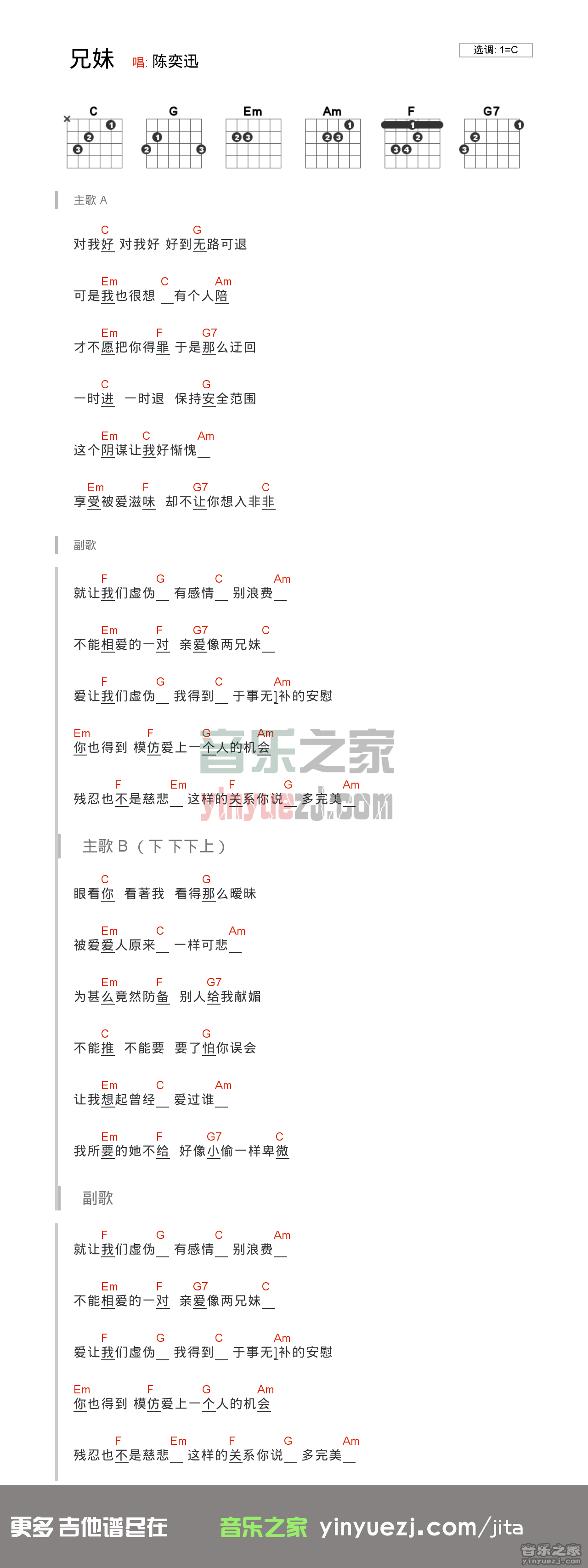 陈奕迅《兄弟》吉他谱