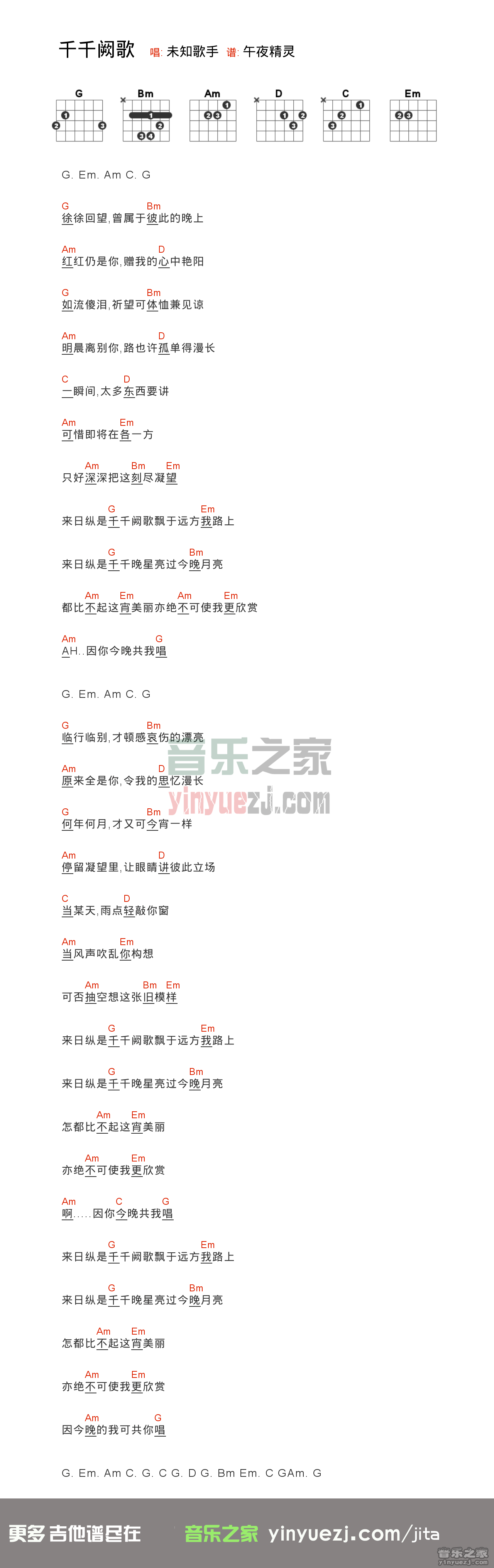 陈慧娴《千千阙歌》吉他谱