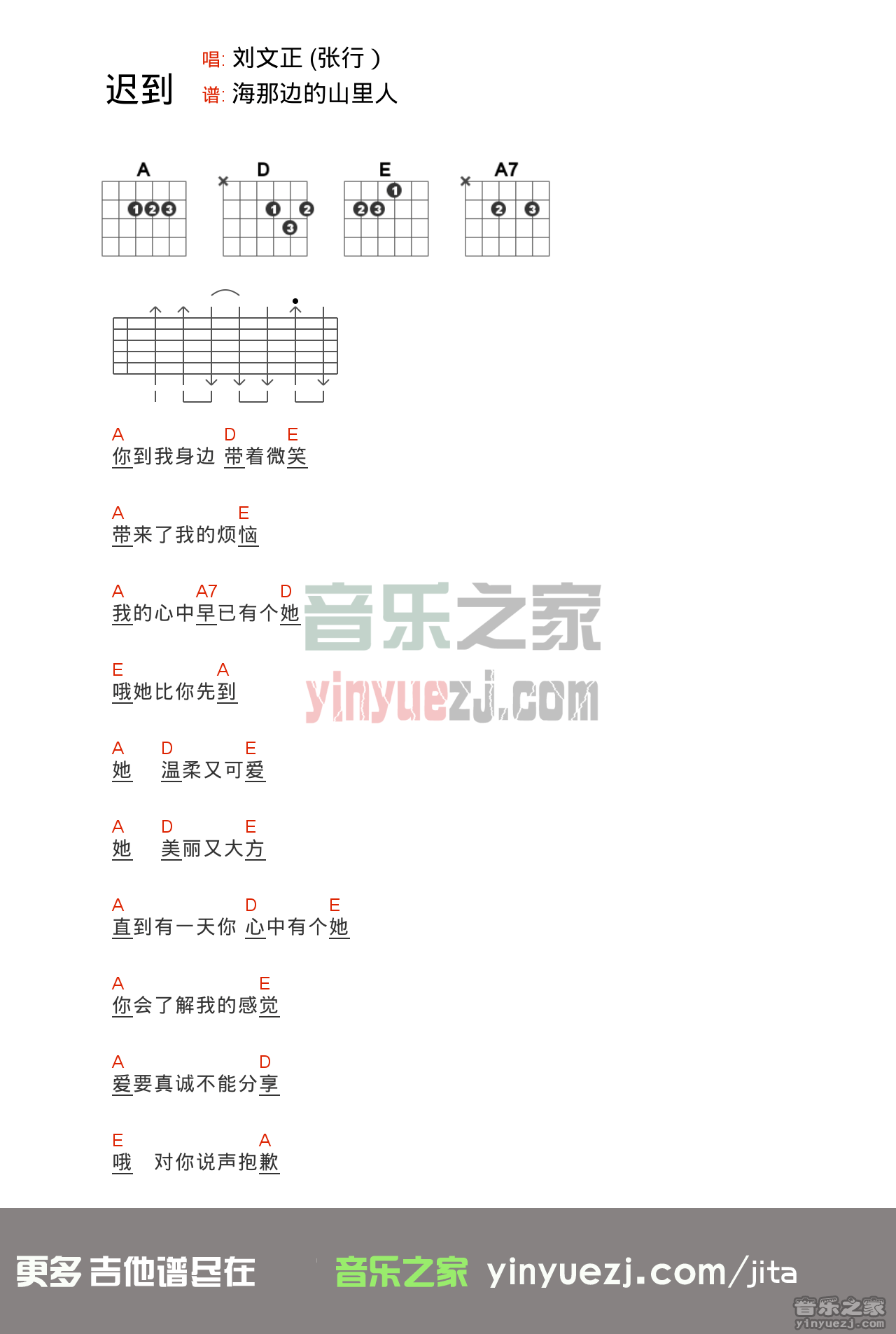 刘文正《迟到》吉他谱