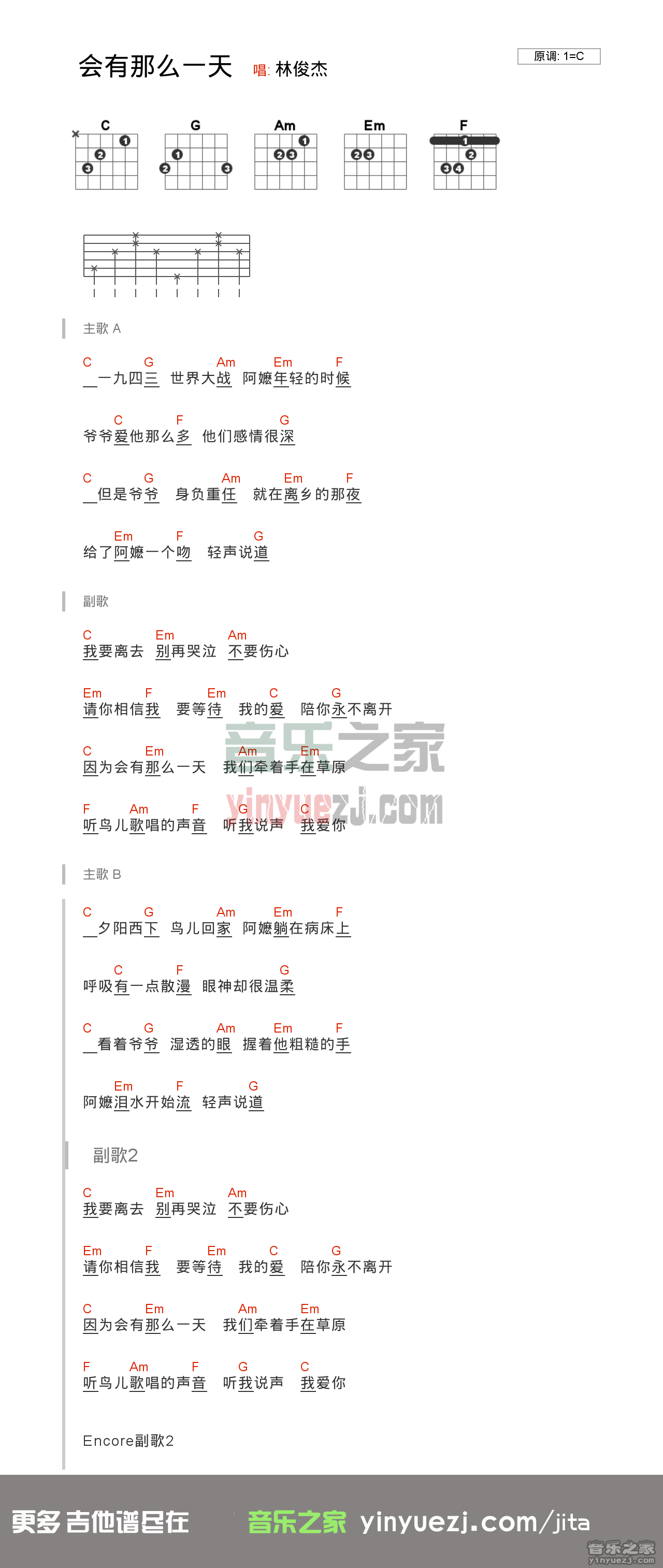 版本二 林俊杰《会有那么一天》吉他谱