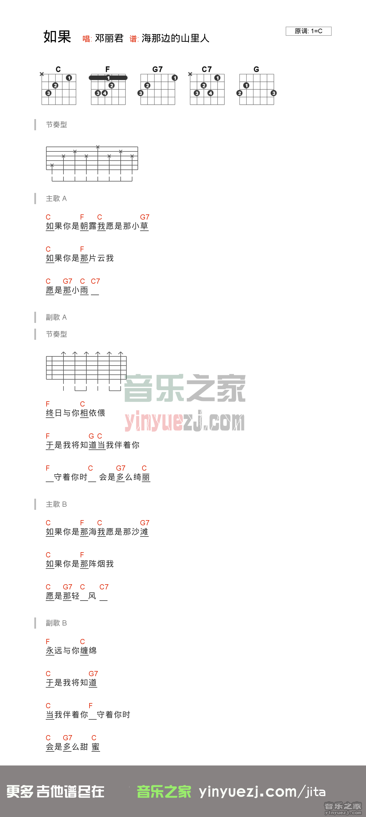 邓丽君《如果》吉他谱