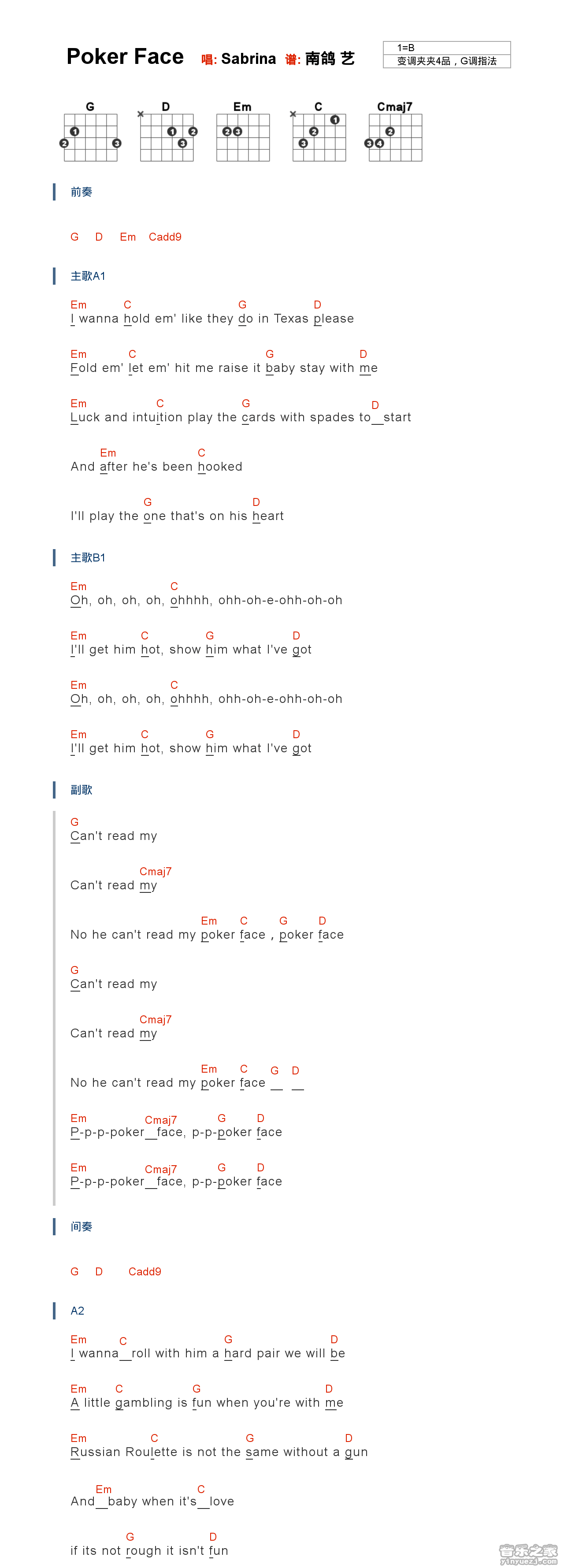 1Lady GaGa《poker face》吉他谱