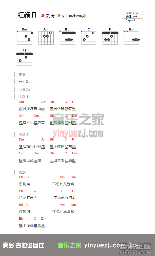 刘涛《红颜旧》吉他谱