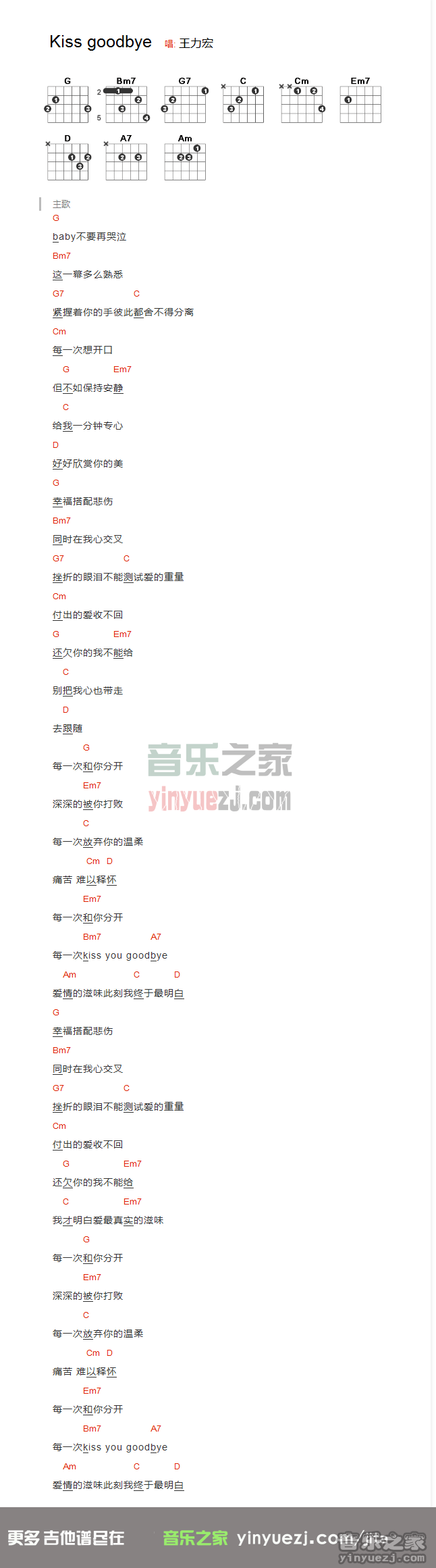 王力宏《kiss goodbye》吉他谱