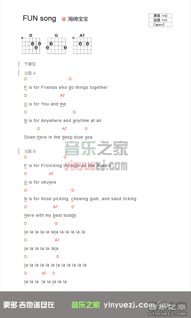 海绵宝宝《fun song》吉他谱