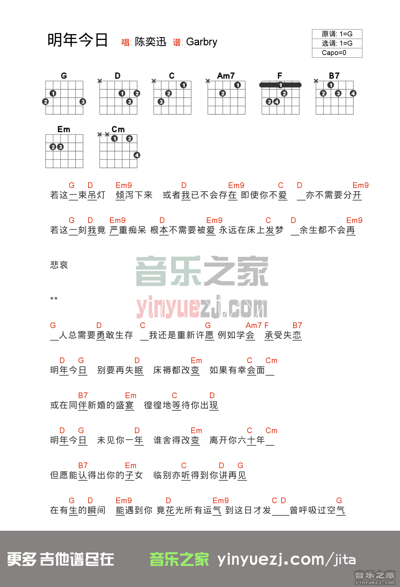 陈奕迅《明年今日》吉他谱