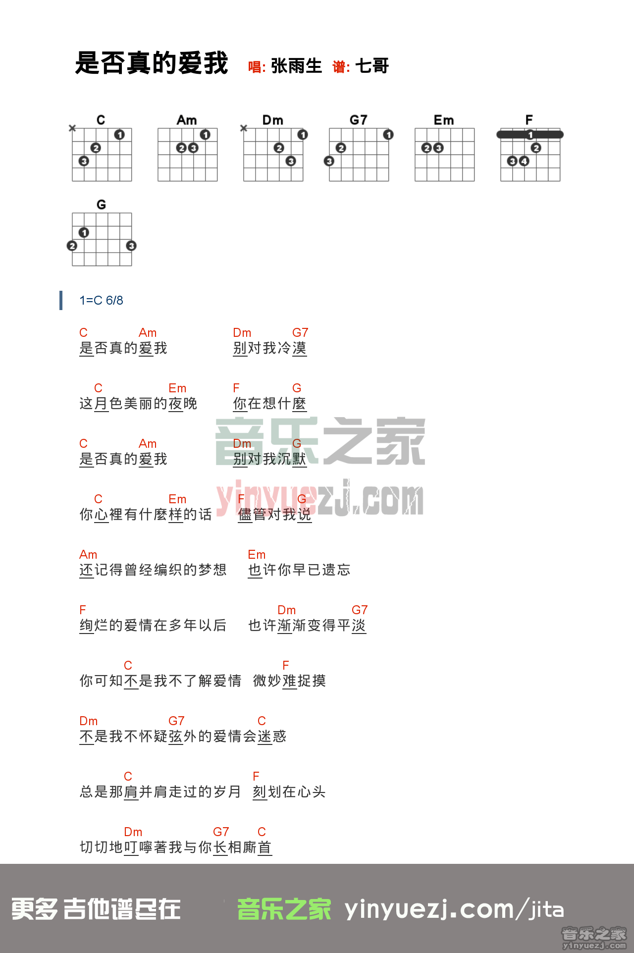 张雨生《是否真的爱我》吉他谱