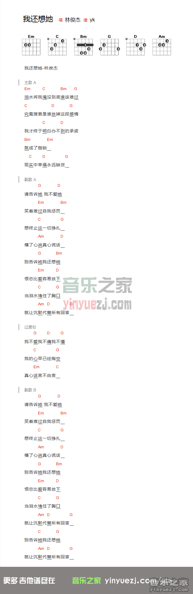林俊杰《我还想她》吉他谱