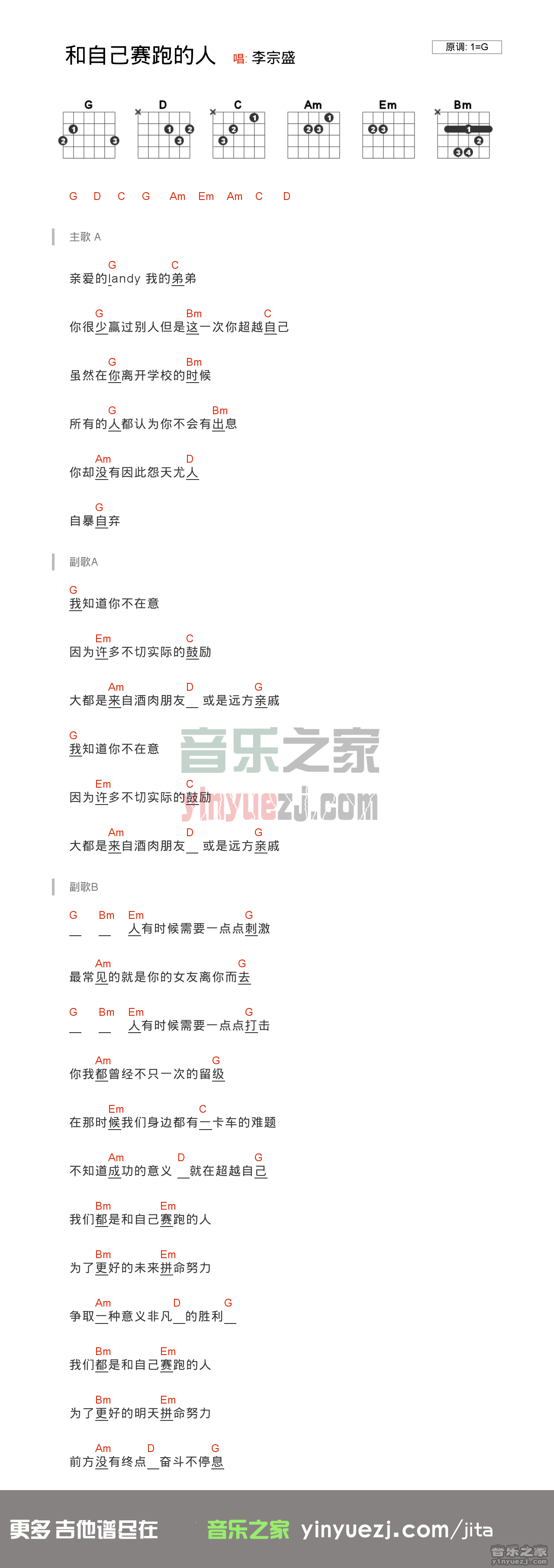 李宗盛《和自己赛跑的人》吉他谱
