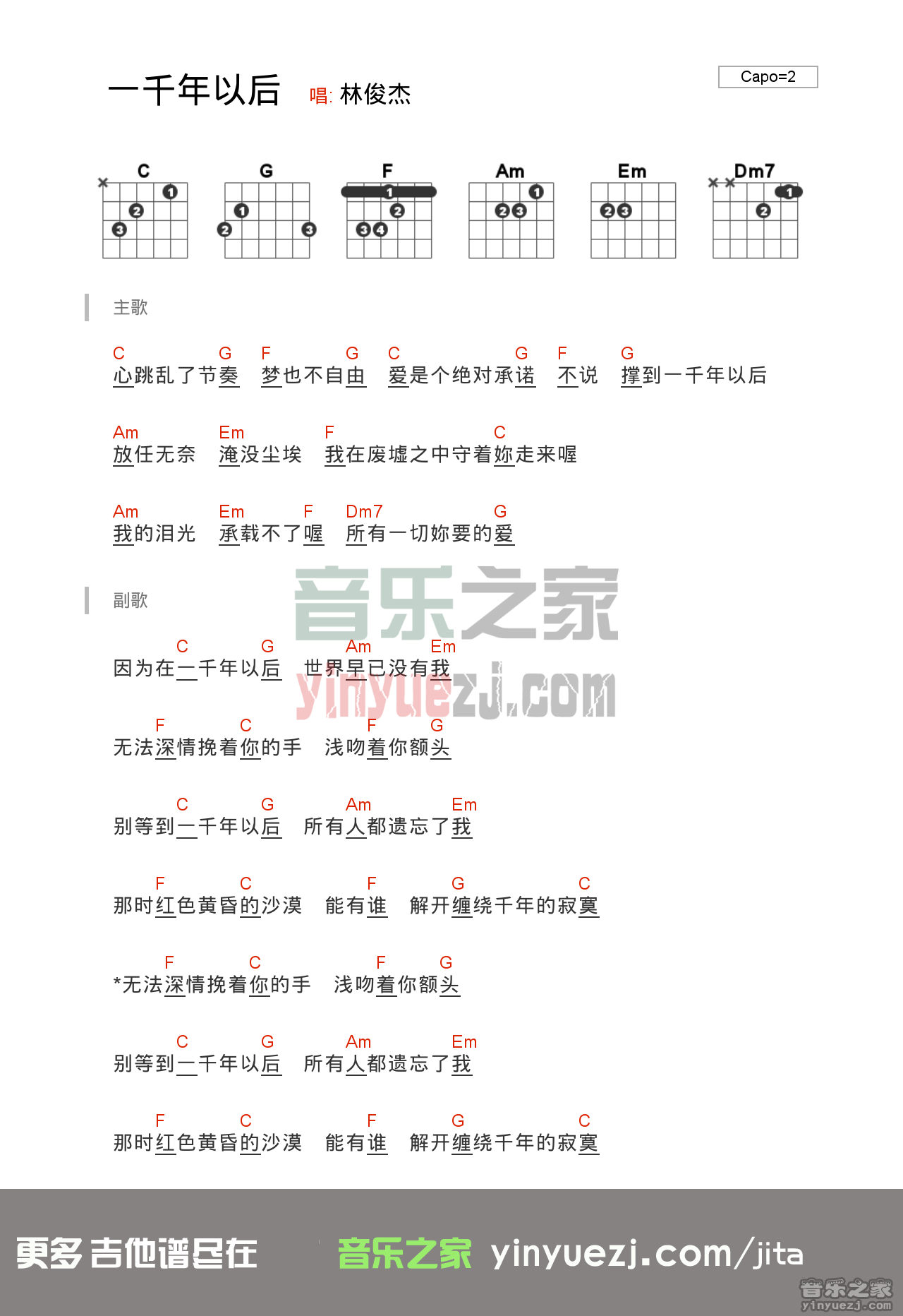 林俊杰《一千年以后》吉他谱