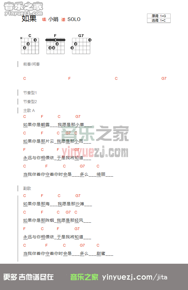 小娟《如果》吉他谱