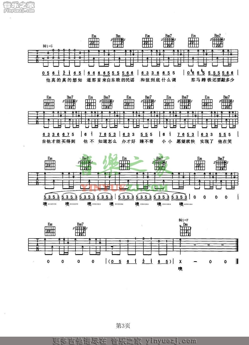 版本一3 周杰伦《米兰的小铁匠》吉他谱