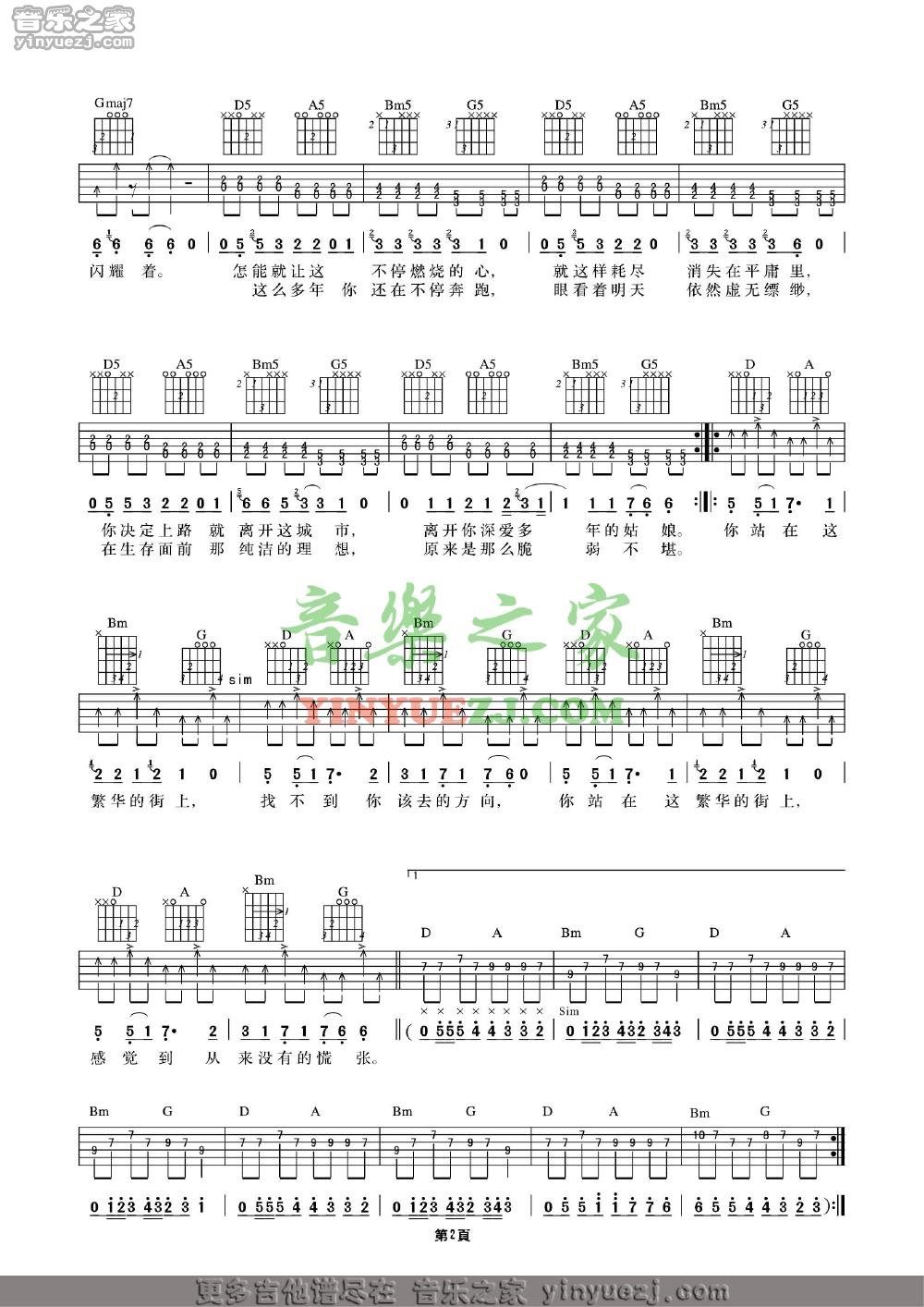 单吉他版2 许巍《那一年》吉他谱