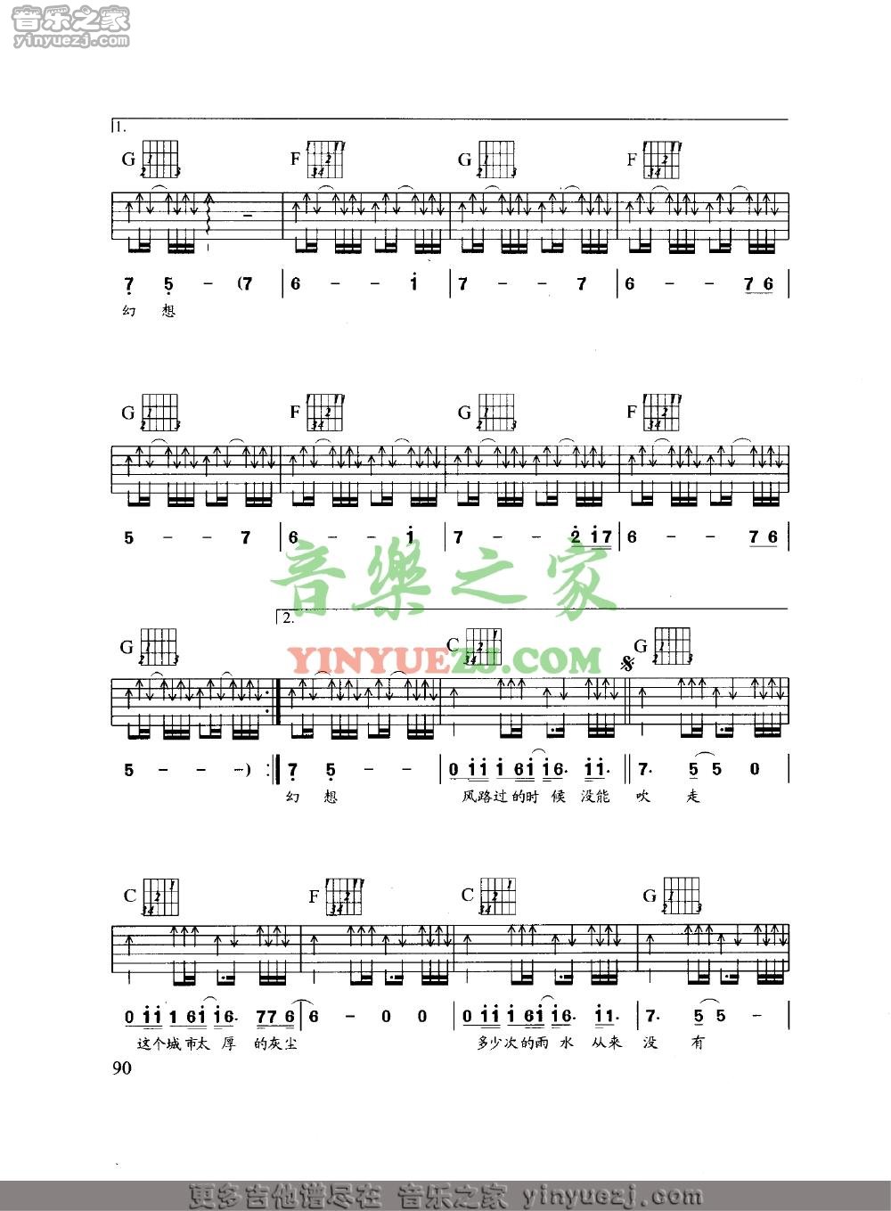 C调版2 许巍《我思念的城市》吉他谱