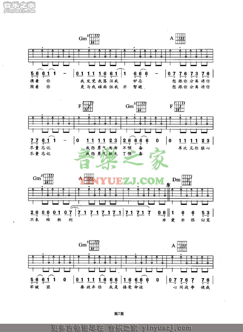 2刘德华《我恨我痴心》吉他谱