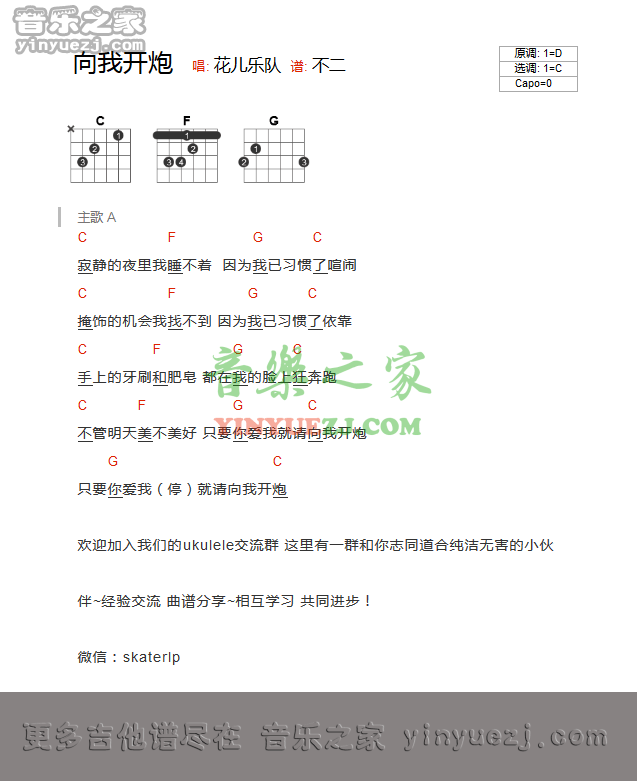 花儿乐队《向我开炮》吉他谱txt